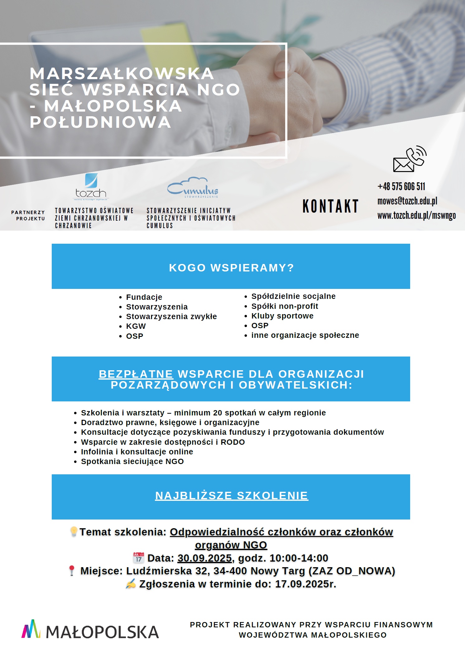 plakat z informacją o szkoleniu