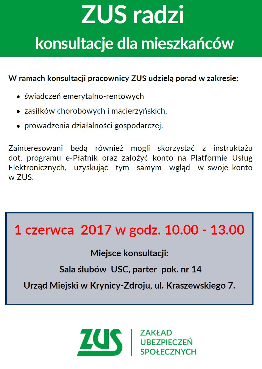 ZUS radzi konsultacje dla mieszkańców Krynicy-Zdroju