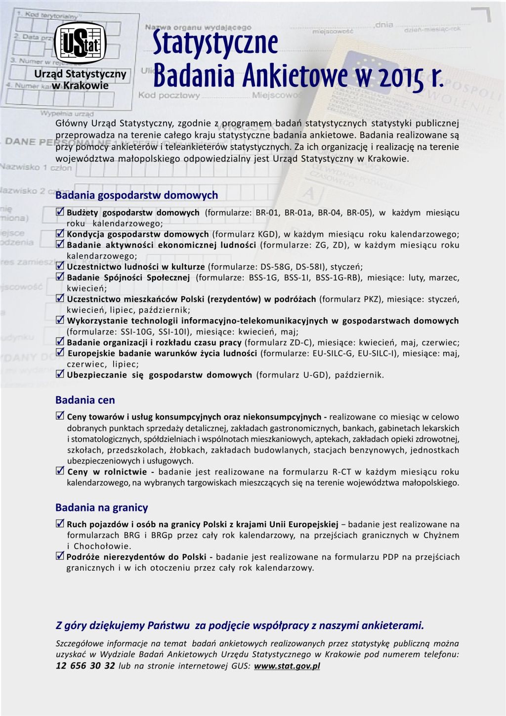 Statystyczne badania rolnicze oraz badania ankietowe w roku 2015