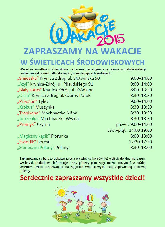 Zapraszamy na wakacje w świetlicach środowiskowych