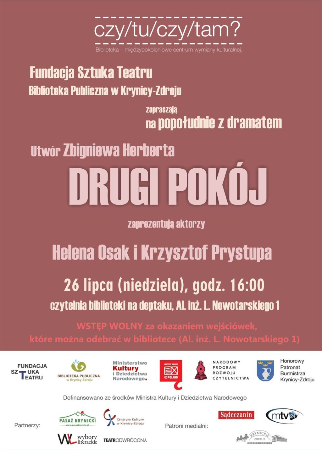 Serdecznie zapraszamy na teatralne popołudnie z dramatem Zbigniewa Herberta