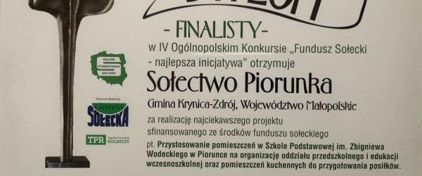 Sołectwo Piorunka laureatem IV edycji ogólnopolskiego Konkursu „Fundusz sołecki – najlepsza inicjatywa”
