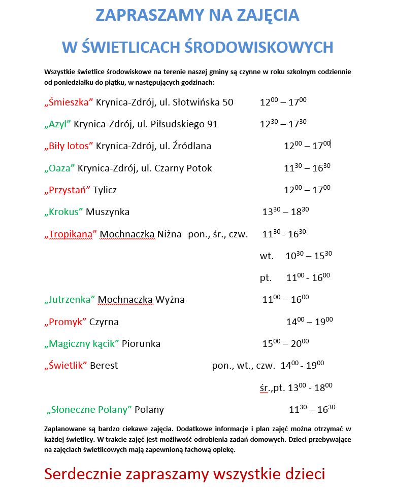 Zajęcia w świetlicach środowiskowych