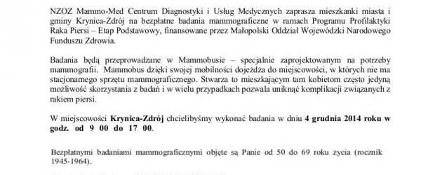 Bezpłatne badania mammograficzne