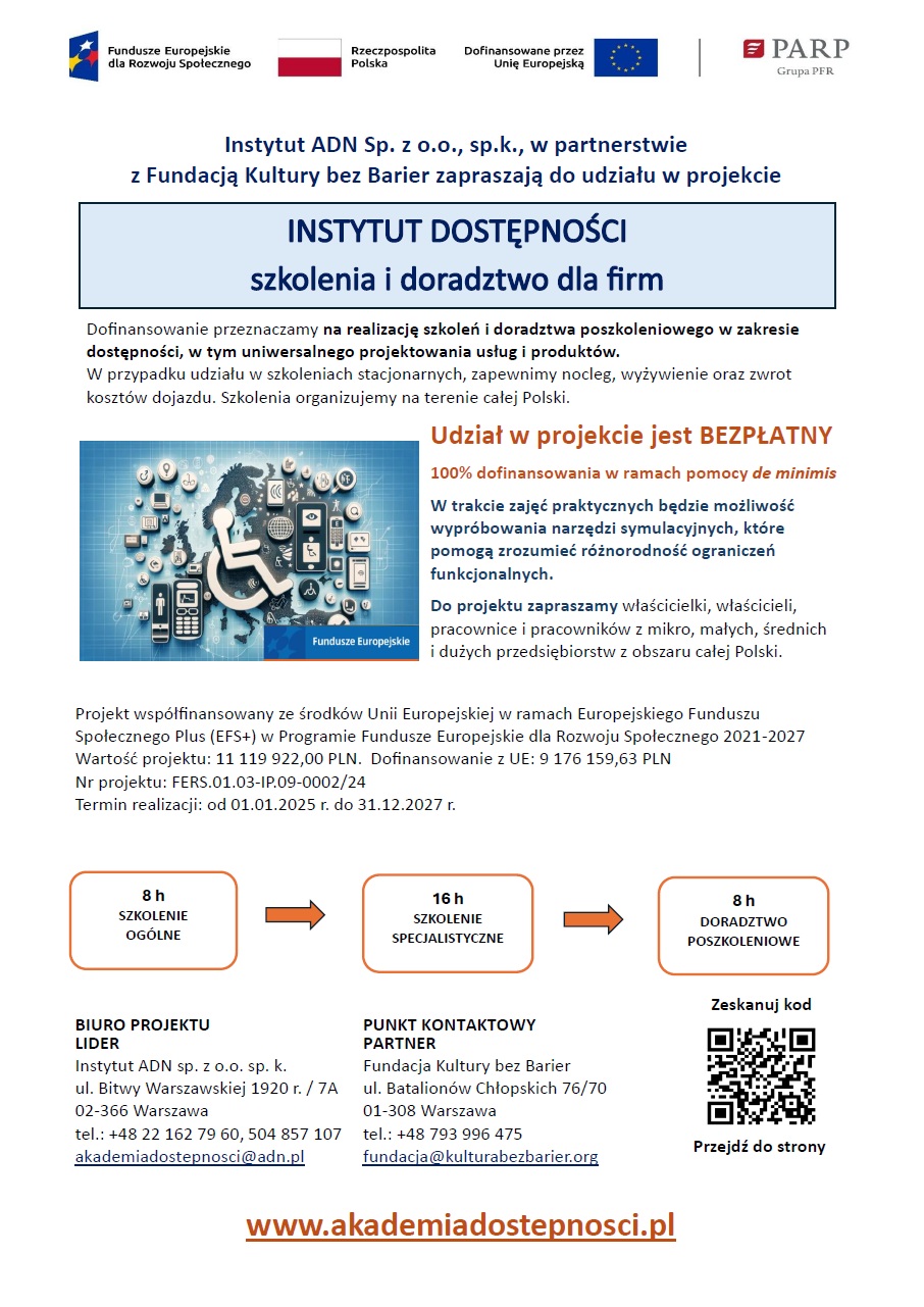 Zaproszenie na spotkanie informacyjno-promocyjne Instytut Dostępności – szkolenia i doradztwo dla firm