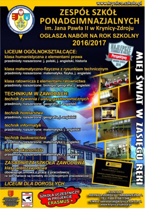 Dzień otwarty w Zespole Szkół Ponadgimnazjalnych im. Jana Pawła II w Krynicy-Zdroju