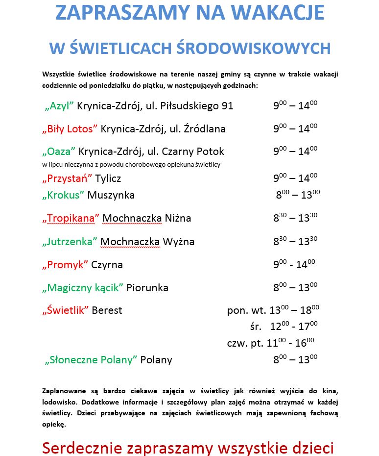Wakacje w świetlicach środowiskowych