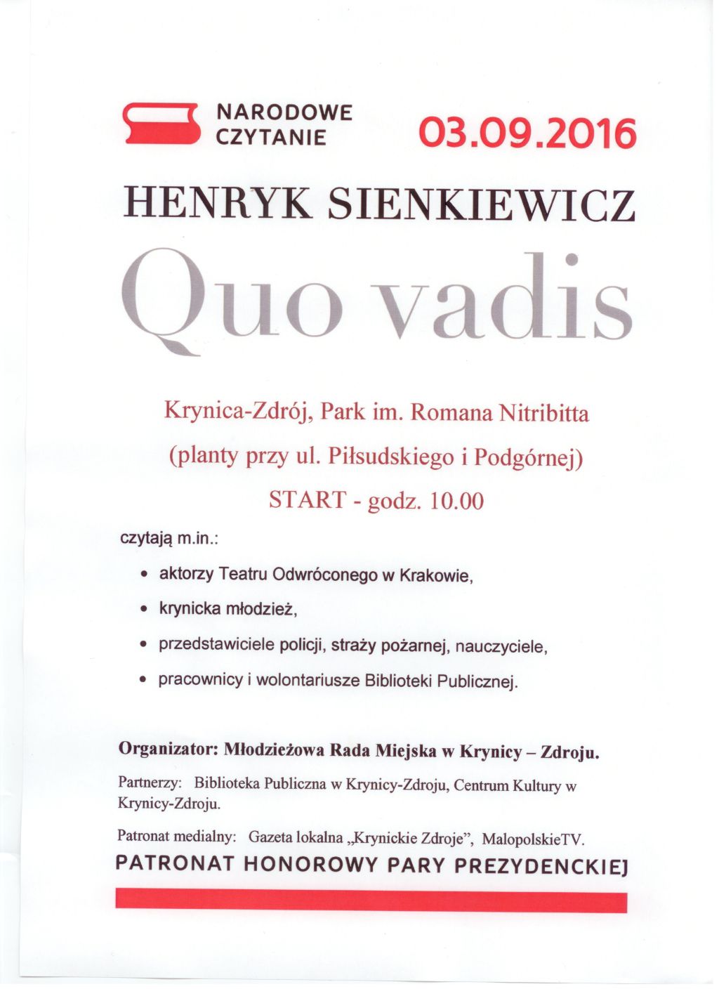 Narodowe Czytanie na krynickich plantach