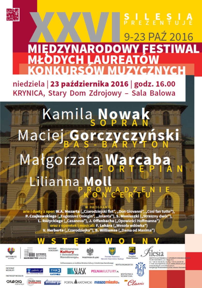 Krynickie Towarzystwo Kulturalne im. Jana Kiepury oraz Instytucja Promocji i Upowszechniania Muzyki zapraszają na koncert